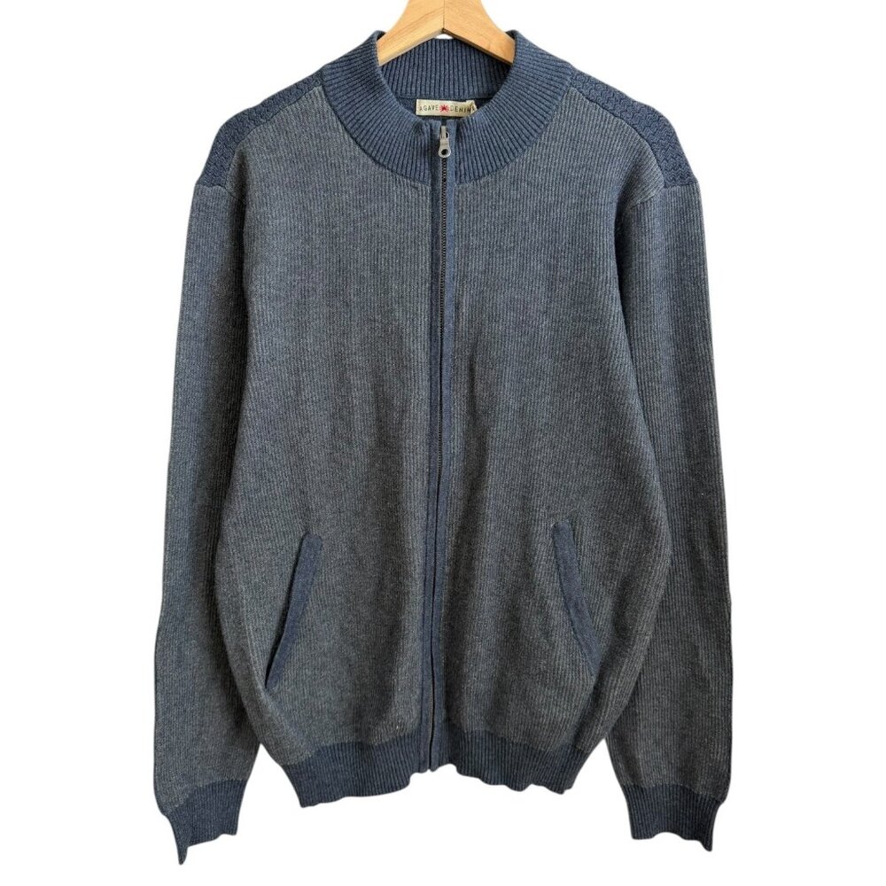 Agave Denim Mens Beacon Full Zip Mock Neck Sweater Blue Large Minimalist Rugged